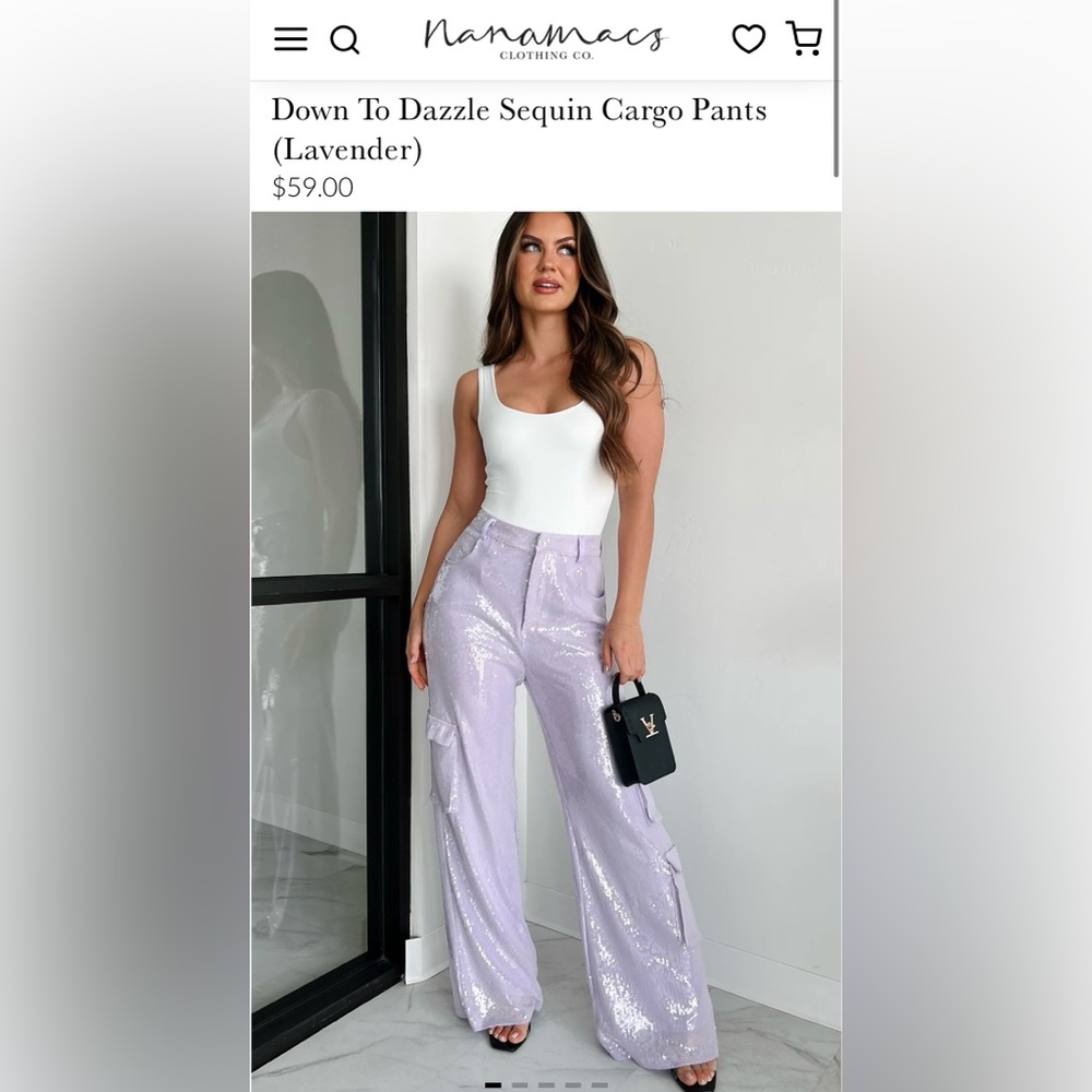 NanaMacs Down To Dazzle Sequin Cargo Pants (Lavender) - L